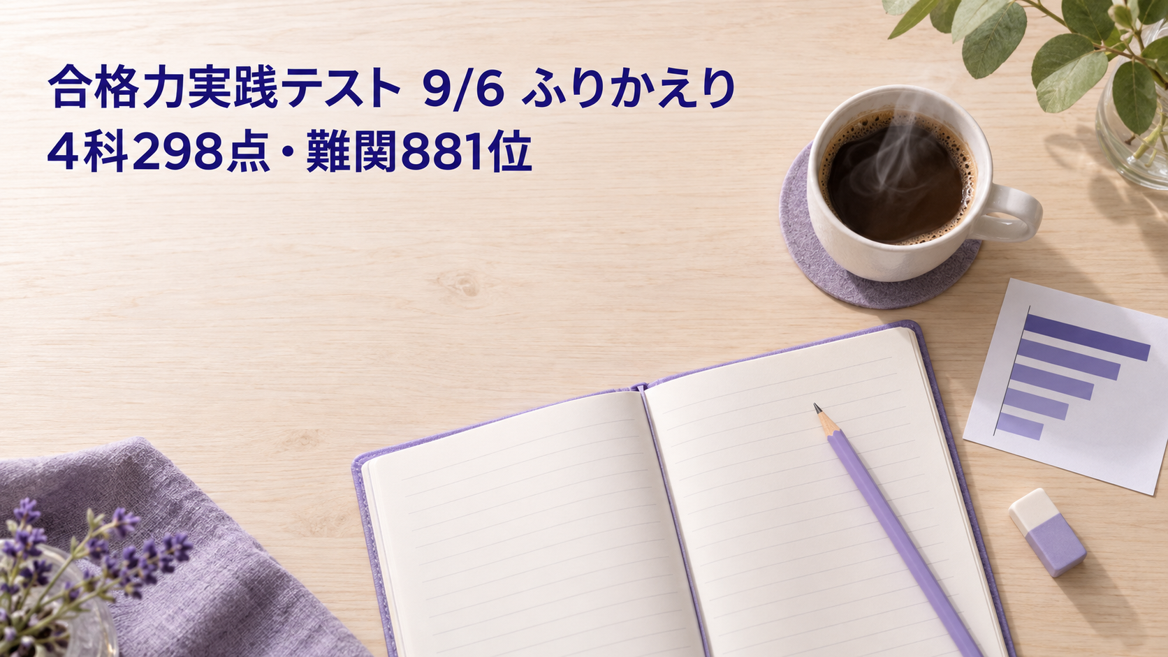 日能研小6 9/6合格力実践テストの結果と振り返り。4科298点・難関881位