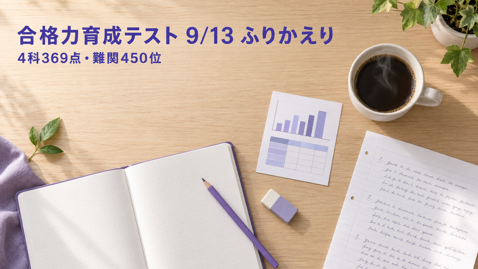 合格力育成テスト 9/13 ふりかえり 4科369点・難関450位