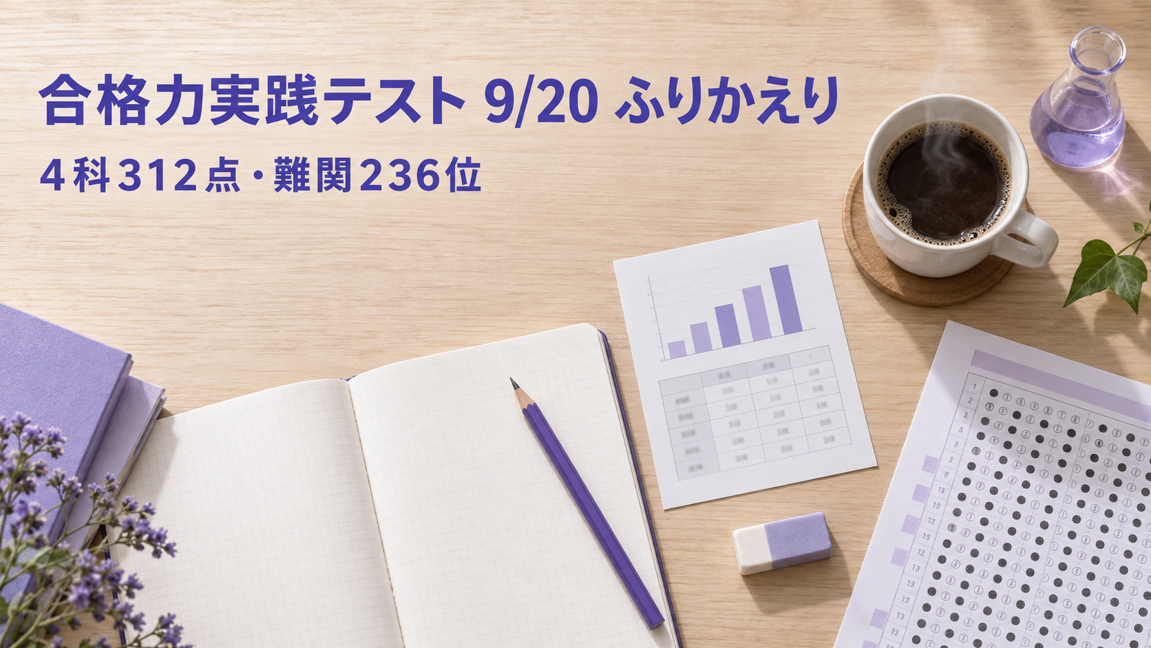 合格力実践テスト 9/20 ふりかえり 4科312点・難関236位